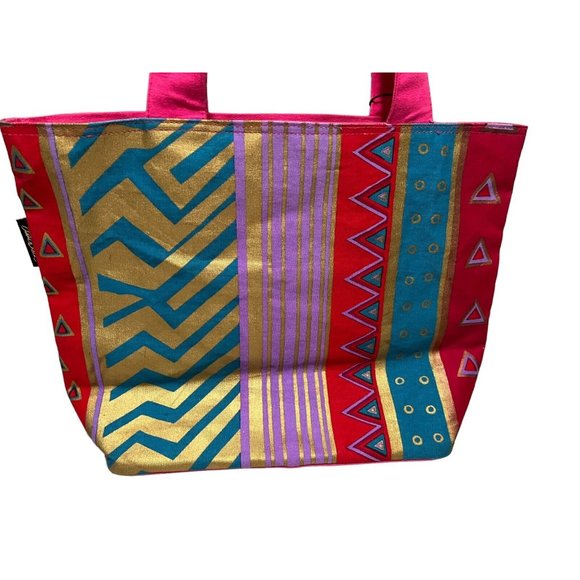 Laurel Burch Cat Geometric Large Shoulder Tote Bag Beaded Inner Pockets EUC - Picture 6 of 13